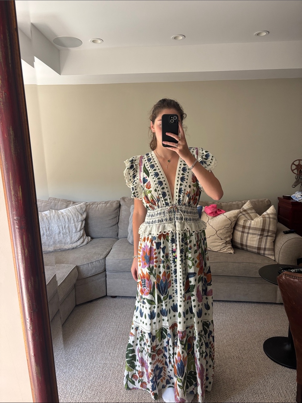 FARM Rio Cream Maxi Dress with Multicolor Floral Print